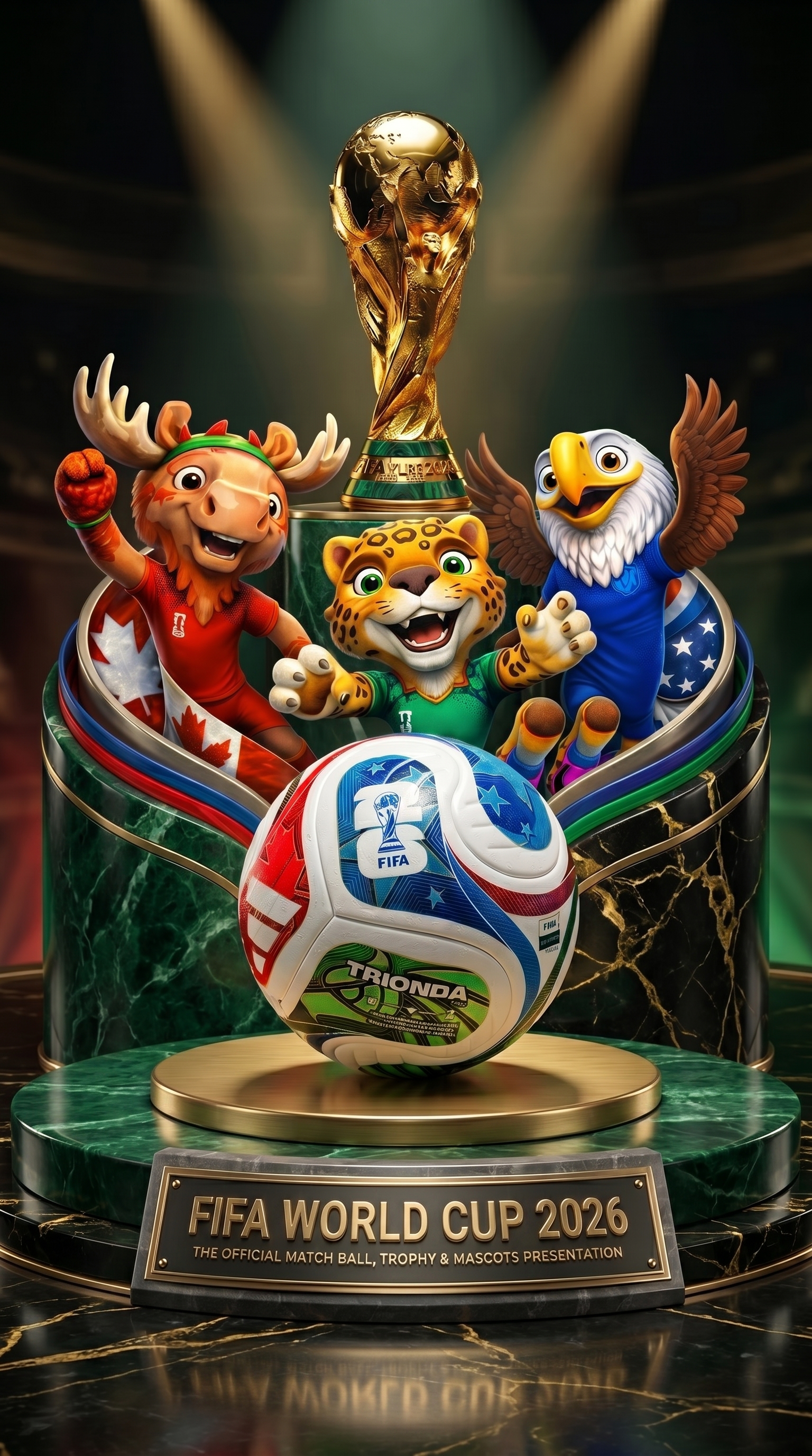 Trío Mundialista: Presentación 3D de Mascotas 2026